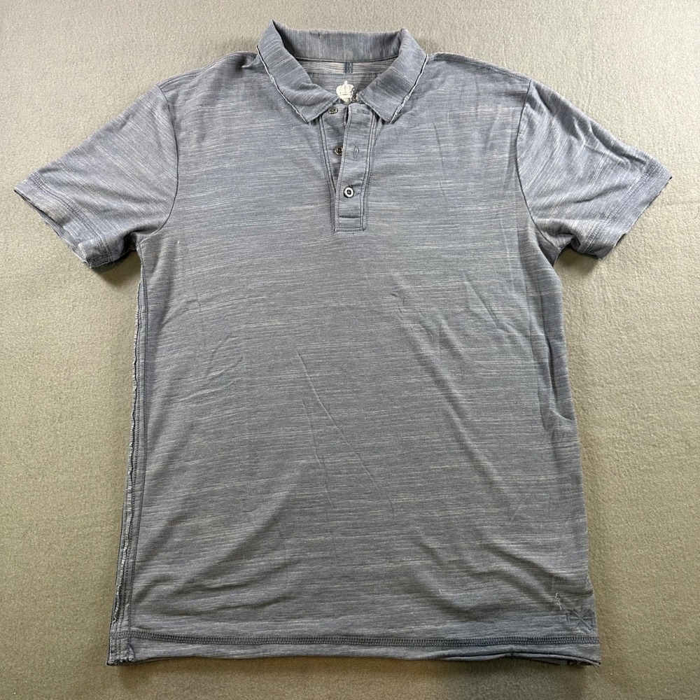Helix Mens Small Blue Gray Space Dye Short Sleeve Polo Shirt Raw Edge Casual